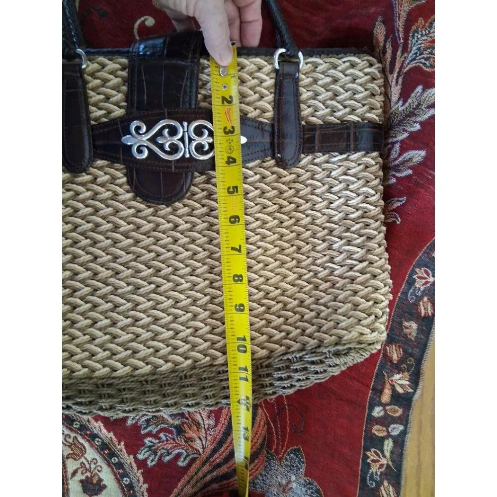 Brighton Woven Kora StrawTote Bag W/Brown Leather Accents/Silver Filigree Buckle
